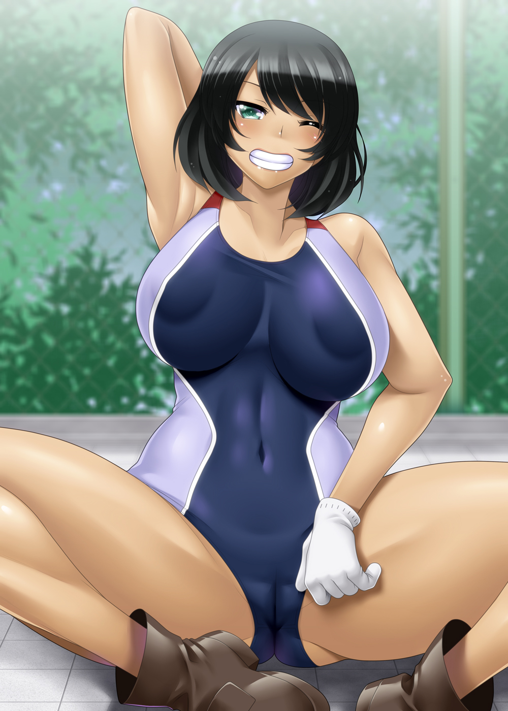 1girls black_hair breasts girls_und_panzer hoshino_(girls_und_panzer) smile