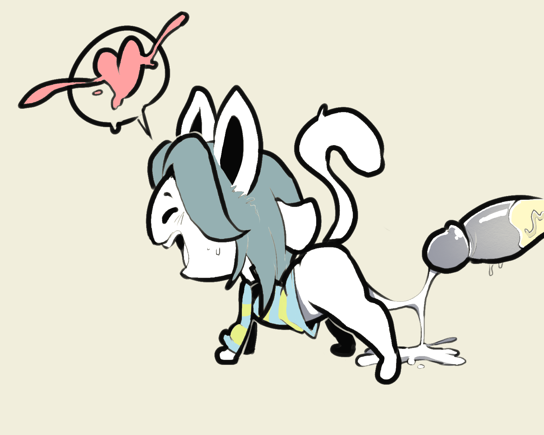 after sex, ahe gao, all fours, big penis, cat ears, cat tail, cum, cum in pussy, cum inside, disembodied penis, excessive cum, female, furry, itsunknownanon, male, penis, pussy, shirt, size difference, straight, tagme, tail, temmie, temmie (undertale), undertale, vaginal penetration