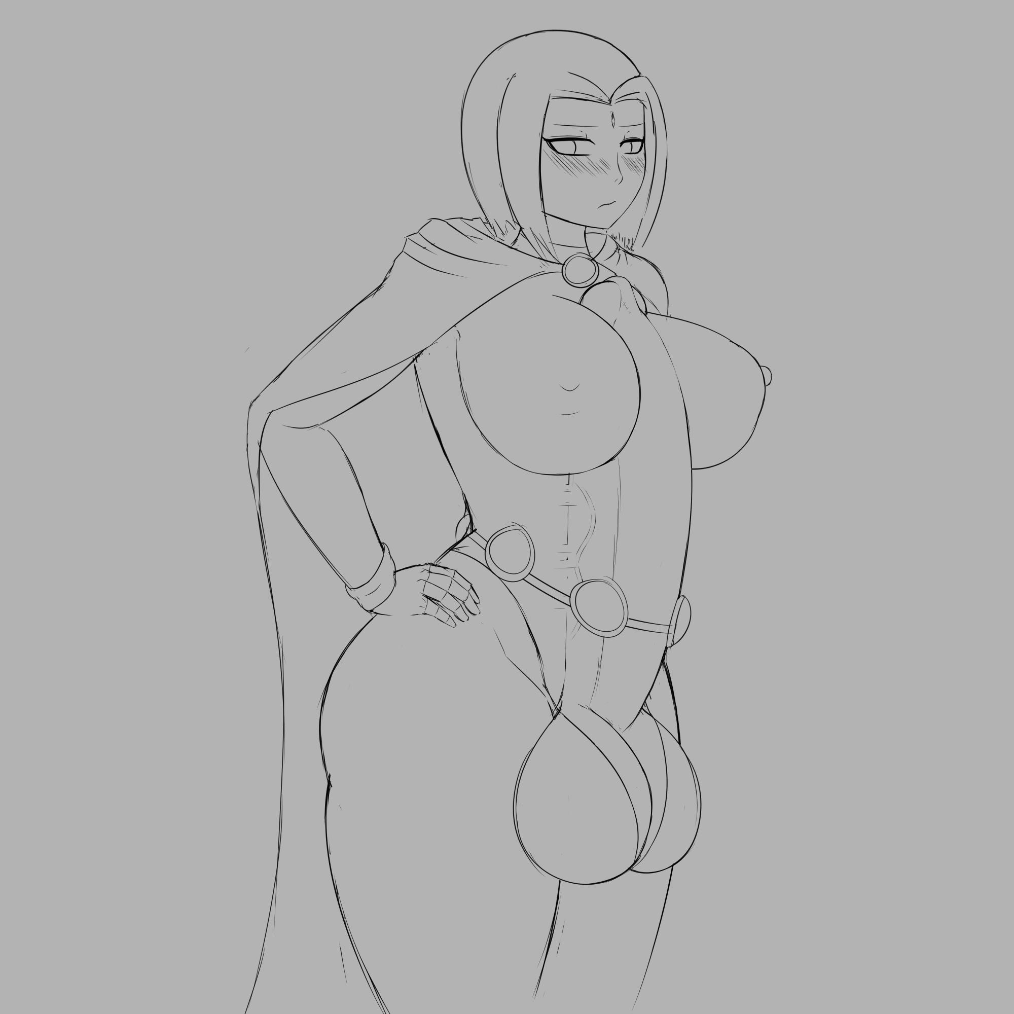 1futa, areolae, autopaizuri, balls, big balls, big breasts, blush, breasts, dc, dc comics, dickgirl, erection, fibilis, futa only, futanari, huge cock, intersex, large breasts, monochrome, nipples, paizuri, penis, rachel roth, raven (dc), sketch, solo, solo futa, teen titans, testicles