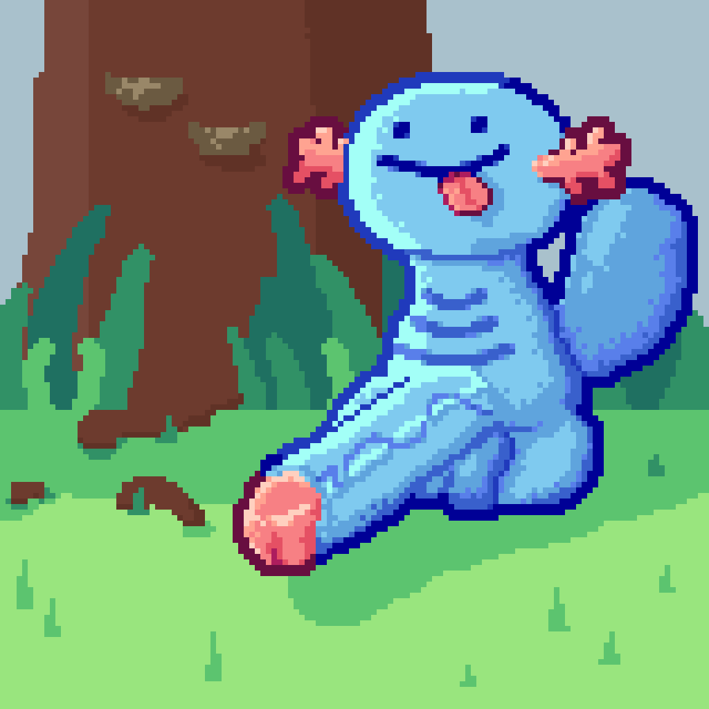 1:1 amphibian armless balls big_penis blue_balls blue_body blue_penis cilokyne digital_media_(artwork) feral fungus generation_2_pokemon genitals grass humanoid_genitalia humanoid_penis male nintendo nude outside penis pixel_(artwork) plant pokemon pokemon_(species) smile smooth_skin solo tail thick_tail tongue tongue_out tree wooper