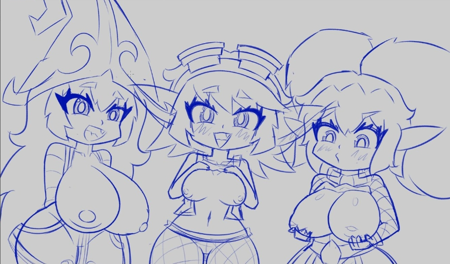 3girls armor armored_female bettokappa big_breasts big_butt big_nipples body breast_expansion exhibitionism glasses hat humanoid league_of_legends league_of_legends:_wild_rift lulu_the_fae_sorceress nipples nude ponytail poppy riot_games semi_nude short_hair skecth touching_breast touching_nipples tristana witch_hat yordle