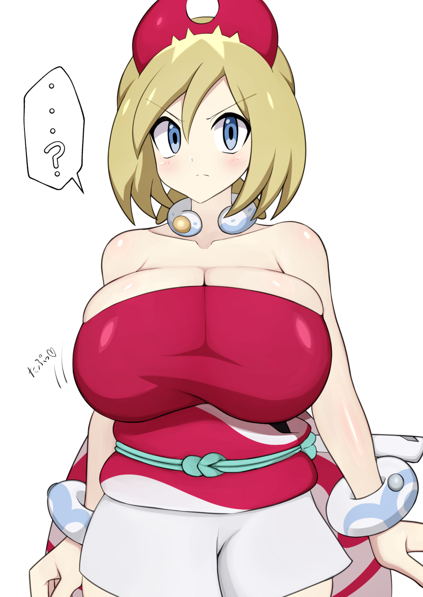 1girls alternate_breast_size big_breasts blonde_hair blue_eyes breasts breasts_bigger_than_head breasts_bigger_than_torso busty cleavage curvaceous curvy curvy_body curvy_female curvy_figure female female_focus game_freak huge_breasts irida_(pokemon) jaga334 japanese_text large_breasts nintendo npc npc_trainer pokemon pokemon_legends:_arceus translated voluptuous white_background