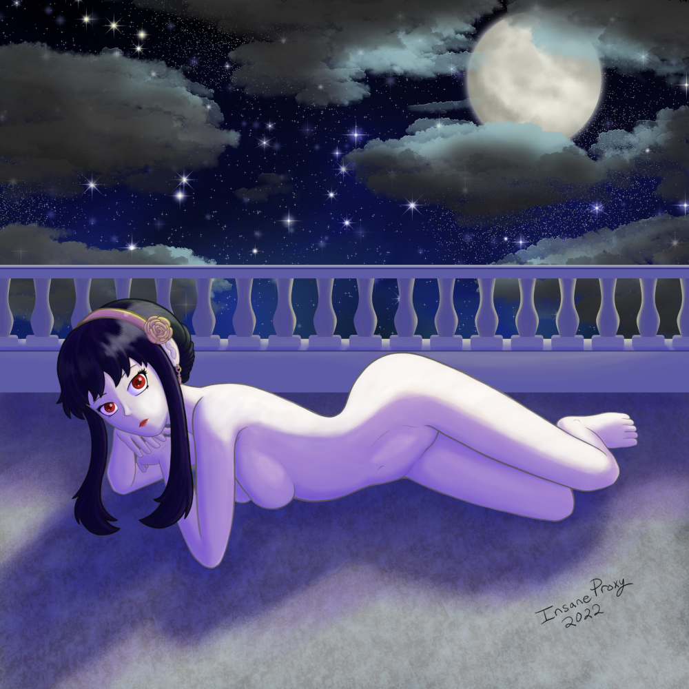 1girls 2022 artist_name balcony barefoot completely_nude completely_nude_female female female_only full_body insaneproxy_(artist) naked naked_female night_sky nude nude_female outdoors prone solo solo_female spy_x_family thorn_princess yor_briar yor_forger