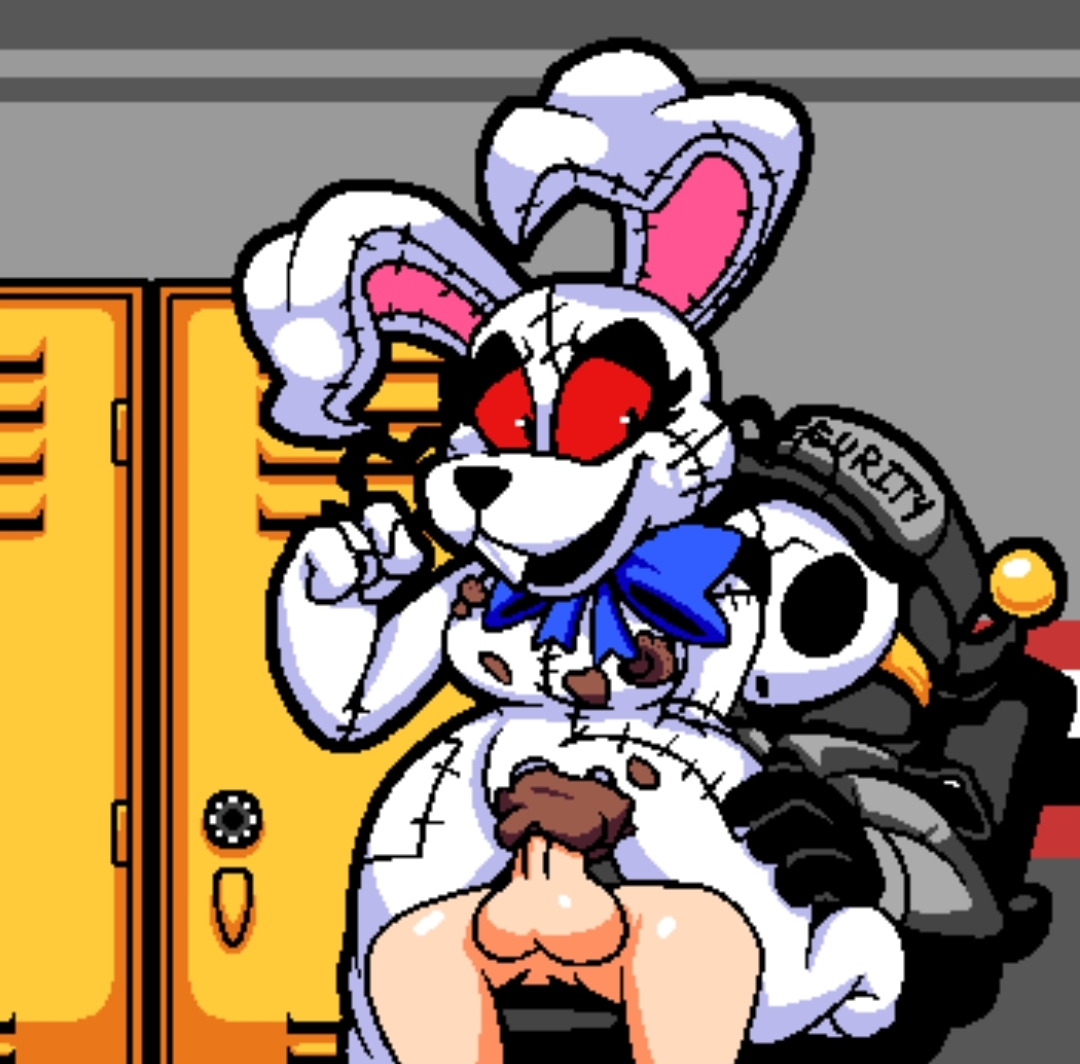 1boy, 1girls, 2d, 2d (artwork), 2d artwork, anti groove, breasts, breasts out, breasts out of clothes, breasts outside, bunny, bunny costume, bunny ear, bunny ears, bunnygirl, bunnysuit, costume, cowgirl position, dacomicjester, dajester, dark skin, dark-skinned female, female, five nights at freddy's, five nights at frickbears, five nights at frickbears 3, fucked from behind, fucking, light skin, light-skinned male, male, male/female, mask, masked, masked female, penetration, penetration from behind, red eyes, riding, riding penis, shy guy mask, torn clothes, torn clothing, vagina, vaginal penetration, vaginal sex, vannabelle (frickbears 3), vannabelle dewlap, vanny, vanny (fnaf), vanny (frickbears)