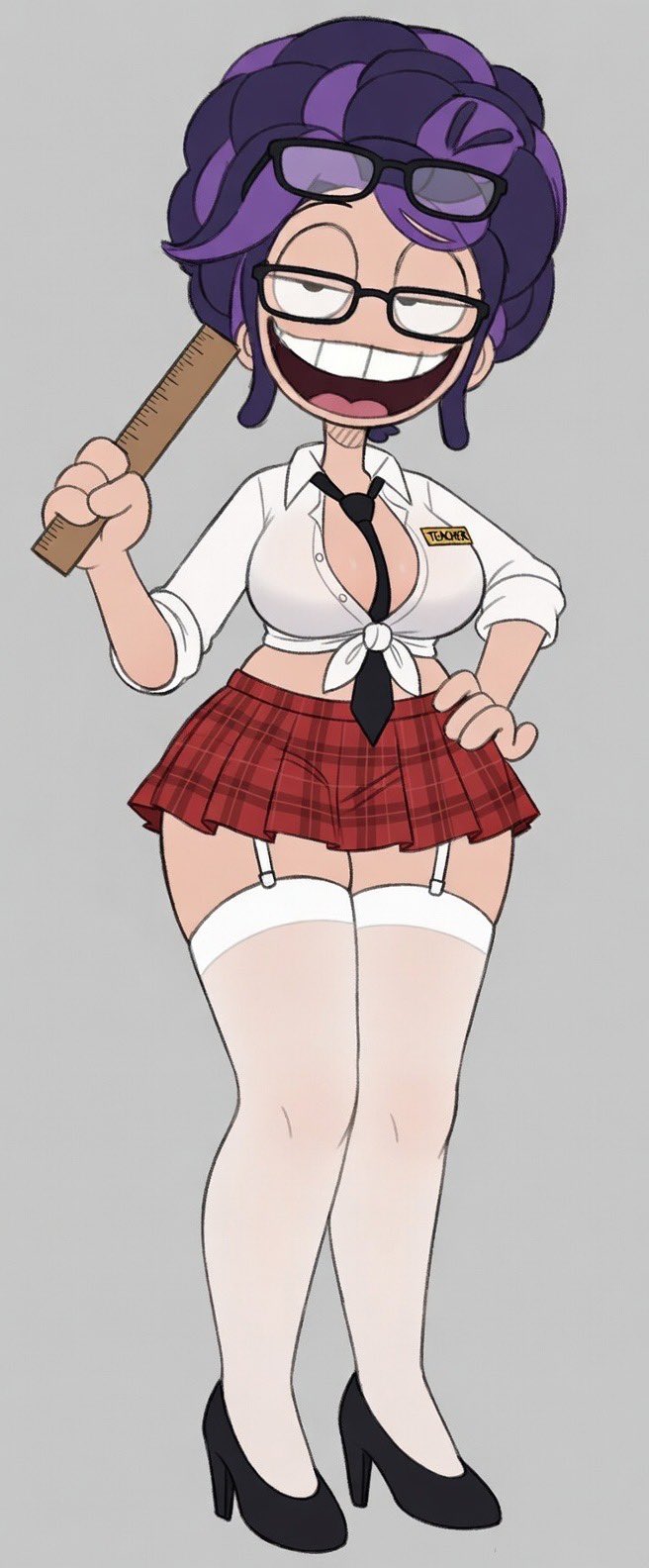 1girls, 2026, 2d, 2d (artwork), 2d artwork, ai assisted, alternate ass size, alternate body type, alternate breast size, alternate costume, animate inanimate, bedroom eyes, big ass, big breasts, big butt, big hair, big thighs, black eyes, braid, braided hair, braided ponytail, braids, breasts, clothed, clothing, curvy, curvy body, curvy female, curvy figure, digital art, digital drawing, digital drawing (artwork), digital media, digital media (artwork), digital painting (artwork), doll, doll girl, dressed, edit, edited, edited art, edited image, female, female focus, female only, full body, glasses, grey background, hair, hair bun, high heels, hourglass figure, hourglass figured female, humanoid, humanoid female, inanimate animate, lily lovebraids, living toy, long hair, mascot horror, miniskirt, mob entertainment, mob games, necktie, open mouth, pear shaped, pear shaped female, pear-shaped figure, ponytail, ponytail (hair), ponytail female, poppy playtime, poppy playtime (chapter 5), purple hair, roleplay, school uniform, schoolgirl uniform, seductive, seductive look, seductive pose, short skirt, simple background, skirt, smile, smiling, smug, smug expression, smug face, smug grin, smug smile, solo, solo female, solo focus, spinarooz, thick, thick ass, thick butt, thick hips, thick legs, thick thighs, thigh socks, thighhighs, video games, white shirt, wide hips, wide thighs
