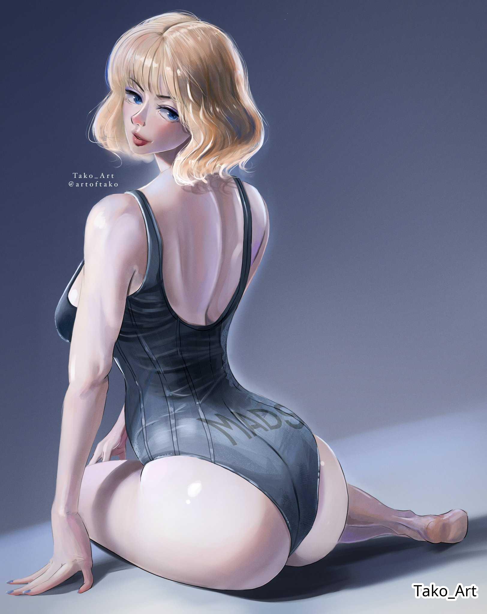 1girls, 2d, 2d (artwork), 2d artwork, adult, adult female, ass, ass cleavage, ass crack, back, backboob, big breasts, bikini, black bikini, black one-piece swimsuit, black swimsuit, black swimwear, blonde female, blonde hair, blonde hair female, blonde-haired female, blue eyes, blue fingernails, blue nail polish, blue nails, blue-eyed female, breasts, bubble ass, bubble butt, busty, busty female, busty girl, calves, closed mouth smile, digital, digital art, digital drawing, digital drawing (artwork), digital media, digital media (artwork), drawing, elbows, feet, female, female focus, female only, fingernails, fingers, full body, grey background, groin, head tilt, high resolution, highres, hourglass figure, knees, large boobs, large breasts, lean figure, legs, light smile, lips, lipstick, looking at viewer, looking back, looking back at viewer, mature, mature female, median furrow, nail polish, nails, narrow waist, one piece, one-piece swimsuit, post-timeskip, red lips, red lipstick, shiny ass, shiny butt, shiny hair, shiny skin, short hair, shoulder blades, shoulders, shueisha, sideboob, simple background, sitting, sitting on ass, sitting on floor, sitting on ground, slender body, slender waist, slim female, slim waist, smile, smiley face, smiling, smiling at viewer, soles, solo, stussy (one piece), swimsuit, swimwear, tako art, thick ass, thick butt, thick thighs, thighs, tilted head, toei animation, toes, weekly shonen jump, wide hips, yokozuwari