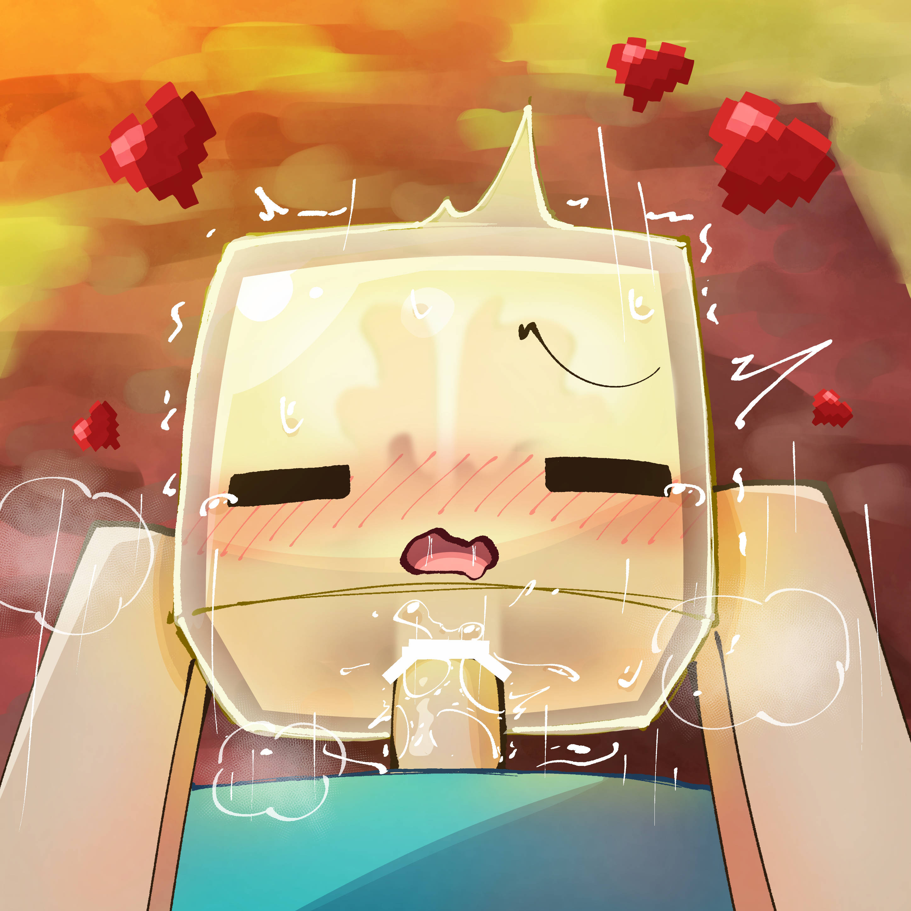 1boy, bar censor, blush, blushing, censor bar, censored, closed eyes, cock, cum, dick, ejaculation, eyes closed, genitals, heart, lucky777, male, minecraft, open mouth, orgasm, penis, semen, slime, slime (blob), slime monster, slime penetrated, steve (minecraft), sulfur cube (minecraft)
