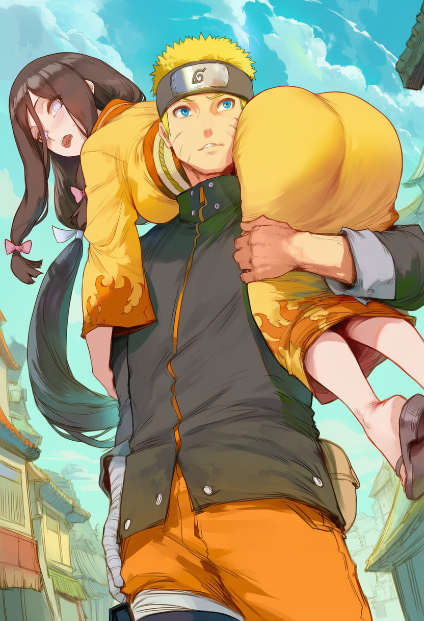 1boy1girl, affair, ai generated, ass, bandaged arm, before sex, big ass, blonde hair, brother in law and sister in law, brother-in-law and sister-in-law, brown hair, carrying, carrying over shoulder, carrying partner, cheating, cheating (relationship), embarrassed, height difference, hi res, hyuuga hanabi, imminent sex, kimono, larger male, lifted by another, lovers, low-tied long hair, male/female, naruto (series), naruto: the last, petite, short hair, size difference, smaller female, straight, swirlinghawk, uzumaki naruto, very long hair
