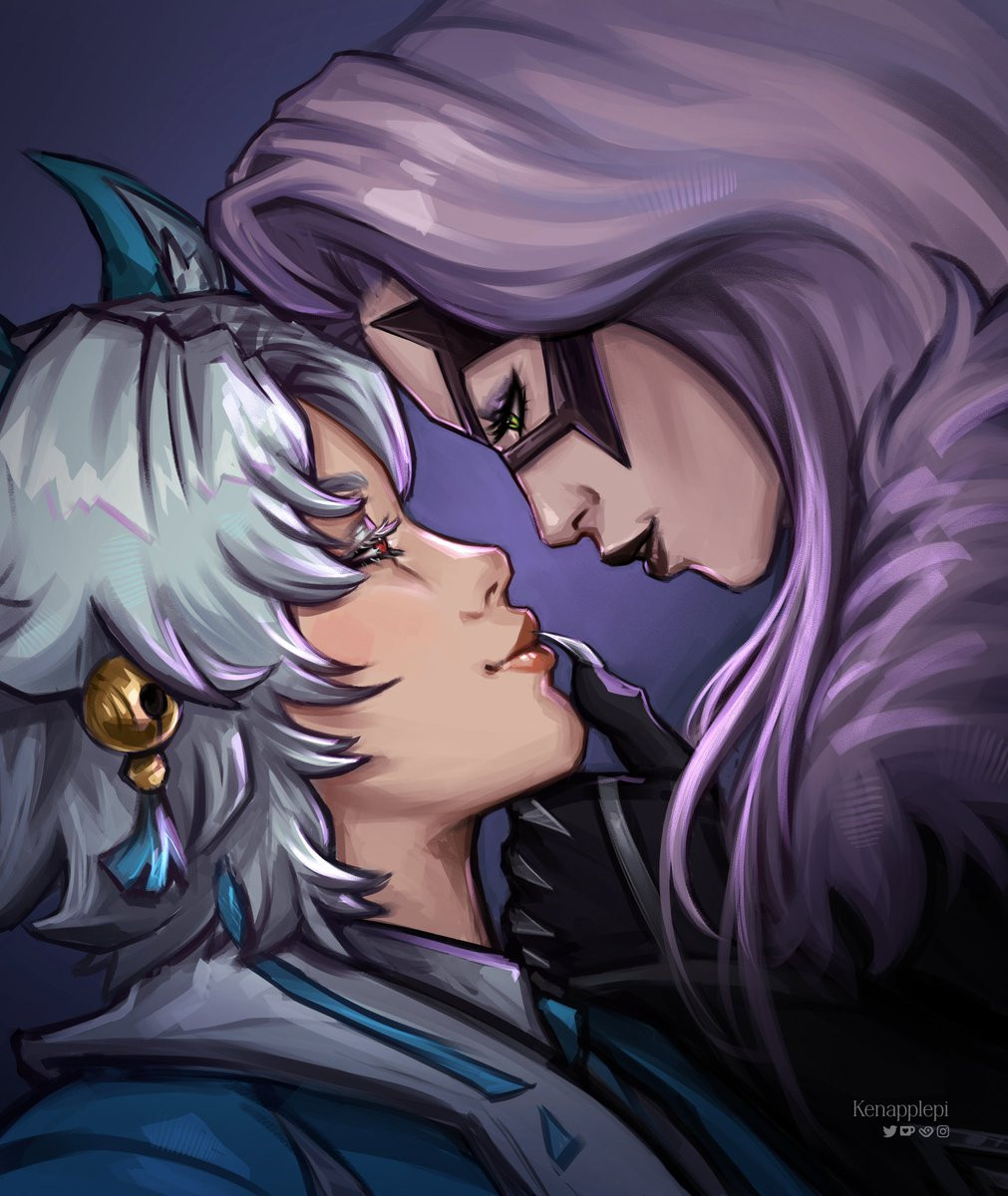 2026, 2d, 2girls, ami han, artist signature, black cat (marvel rivals), black cat (marvel), black lipstick, clawed fingers, clawed gloves, claws, eye contact, felicia hardy, female, female only, gloves, green eyes, hand on chin, imminent kiss, kenapplepi, marvel, marvel comics, marvel rivals, masked female, red eyes, red lipstick, spider-man (series), suit, suit and tie, suit jacket, tie, white fox (marvel rivals), white fox (marvel), yuri