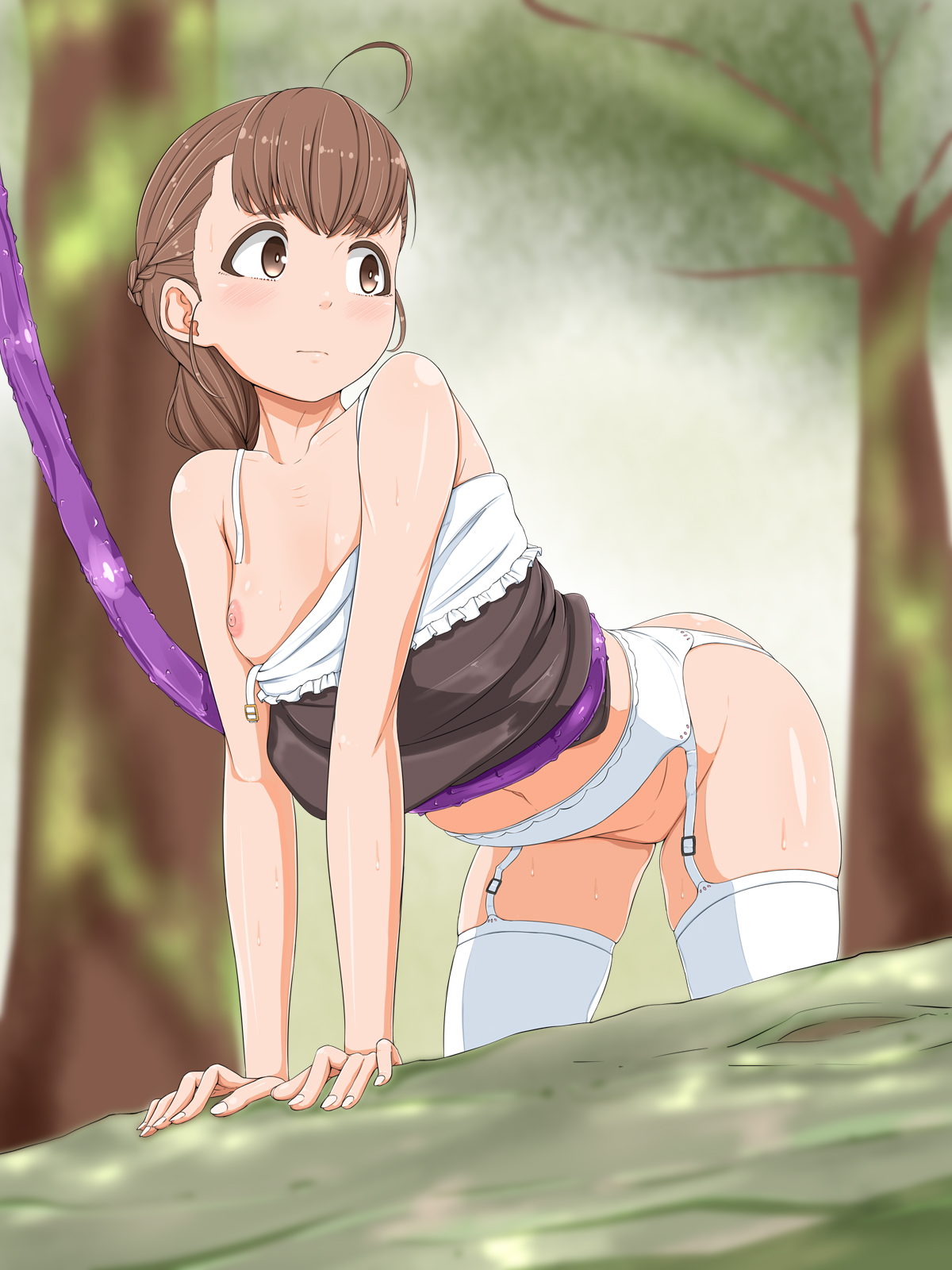 breasts, carrot caramel batake, female, forest, imminent sex, kyarotto kyarameru hata, nipples, presenting, solo, submissive, zoophilia