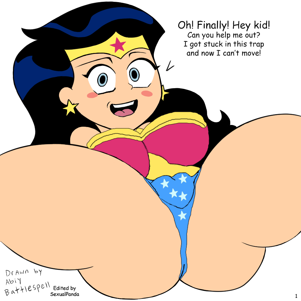 1girls abiybattlespell accident accidentally_stuck ass breasts clothed curvy dc_comics edit female female_only femsub happy large_ass large_breasts panties sexualpanda spread_legs stuck stuck_in_object teen_titans teen_titans_go text thick_thighs wom wonder_woman wonder_woman_(series) wonder_woman_(teen_titans_go)