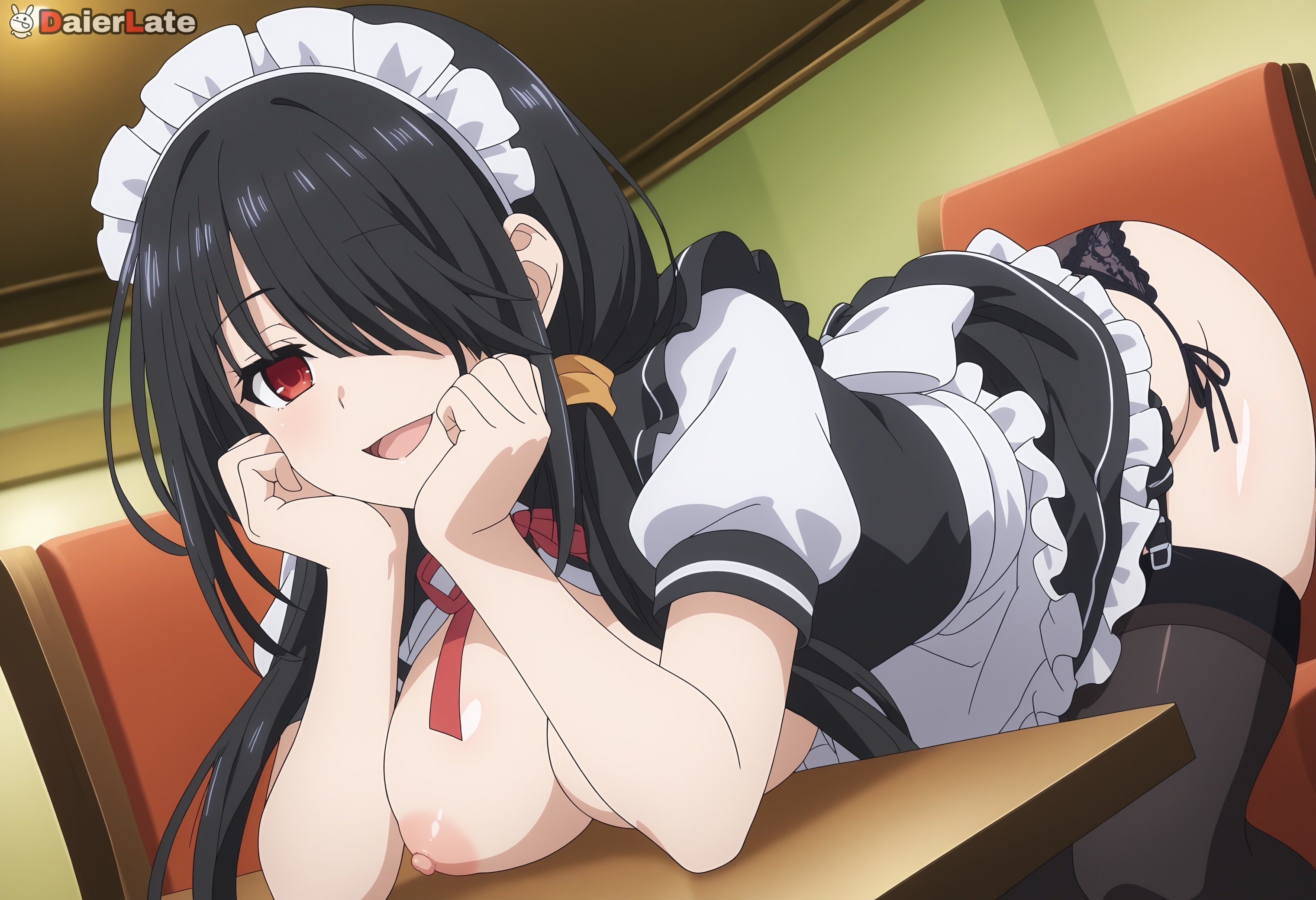 1girls, ai generated, ass, big breasts, black hair, breasts, daierlate, date a live, female, female only, light-skinned female, panties, red eyes, solo, tagme, tokisaki kurumi