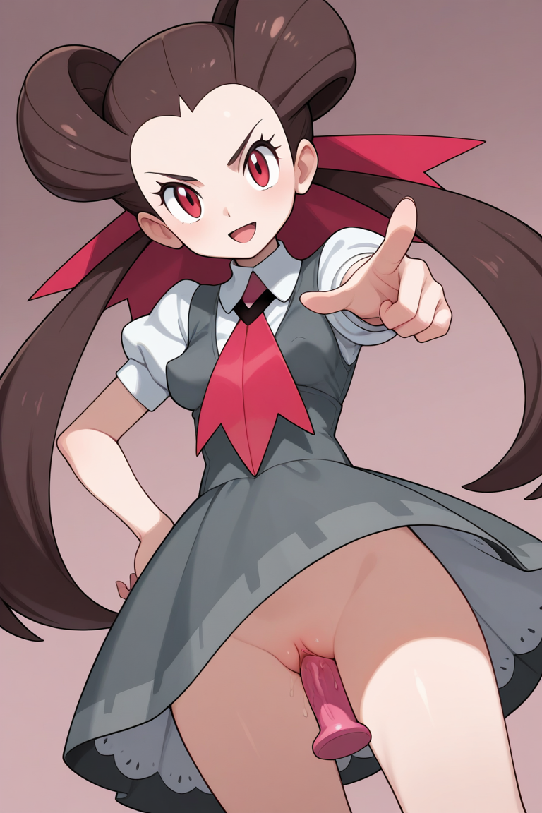 1girls, ai generated, breasts, covered nipples, dildo, dildo in pussy, dress, exposed pussy, female, female masturbation, gym leader, hanging dildo, masturbation, medium breasts, no panties, pointing, pokemon, pokemon rse, pussy, roxanne (pokemon), sex toy, simple background, solo, stealth masturbation, tagme, upskirt, userisbad, vaginal insertion, vaginal object insertion
