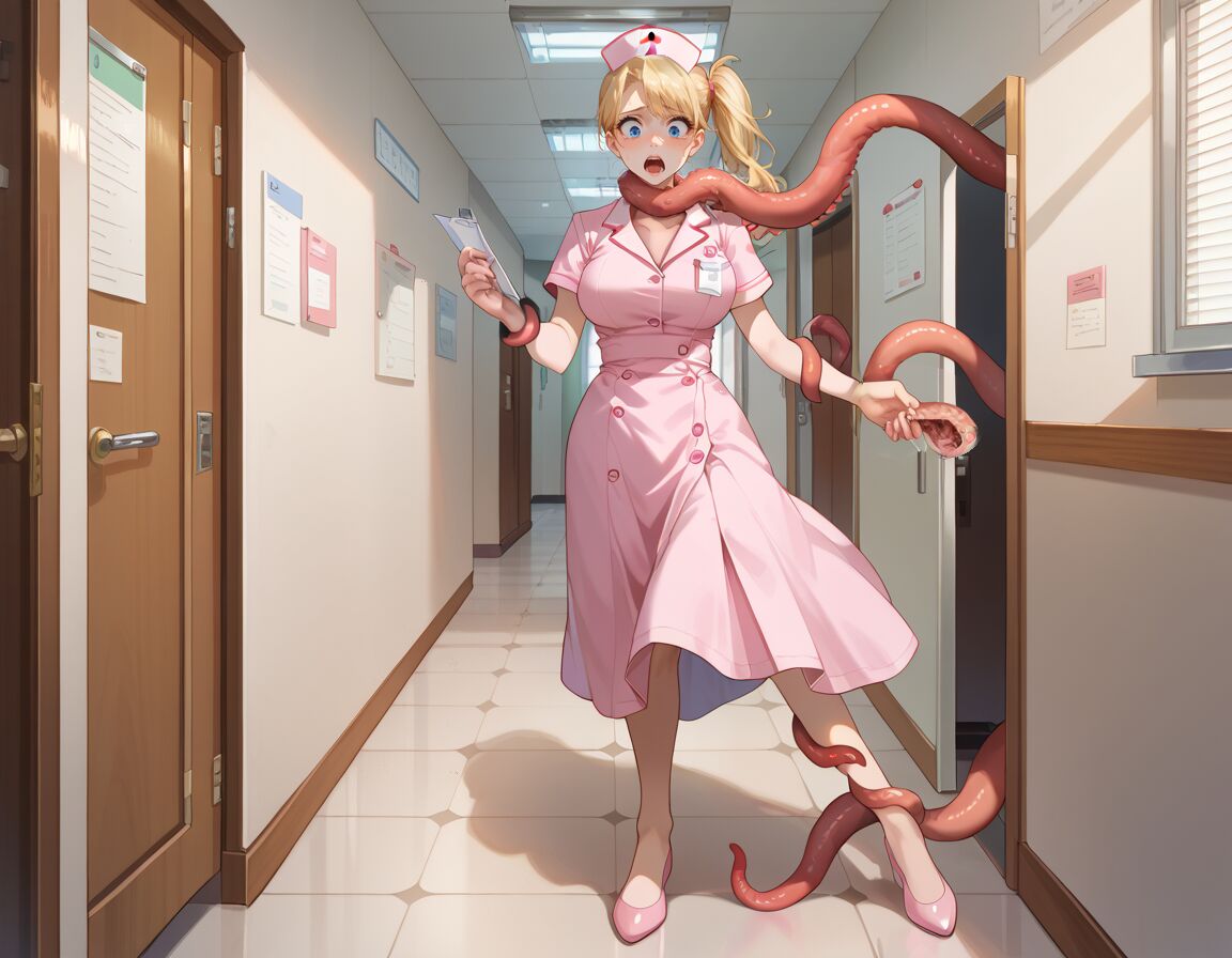 ai_generated blonde_hair historyia hospital nurse nurse_cap nurse_uniform original original_character tentacle tentacle tentacles_around_arms tentacles_around_legs tentacles_around_neck