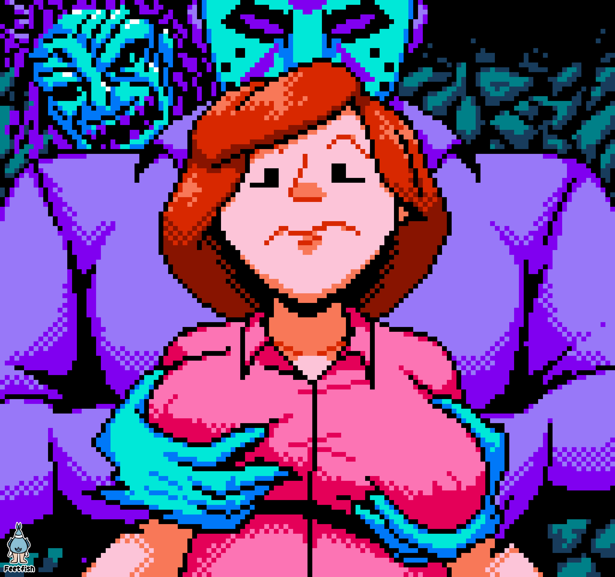 1boy breast_grope brown_hair feetfish female friday_the_13th friday_the_13th_(1989_video_game) frown fully_clothed jason_voorhees laura_(friday_the_13th) male pixel_art