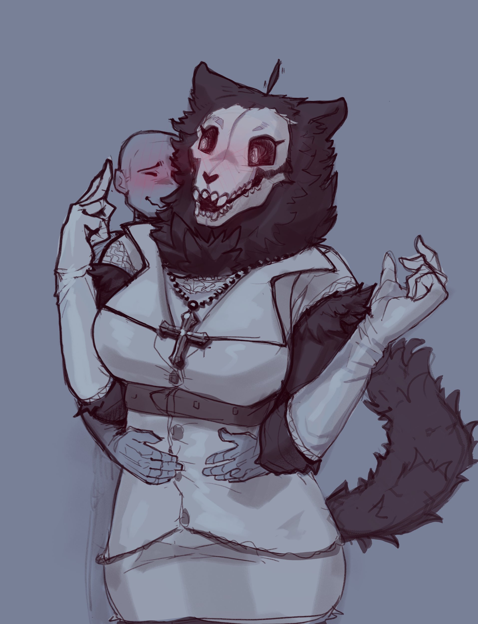 1boy, 1girls, curvy female, dominant female, female, feyhearts, furry, gloves, human on anthro, mal0, male, malo, scp foundation, scp-1471, scp-1471-a, skull head, straight, voluptuous female