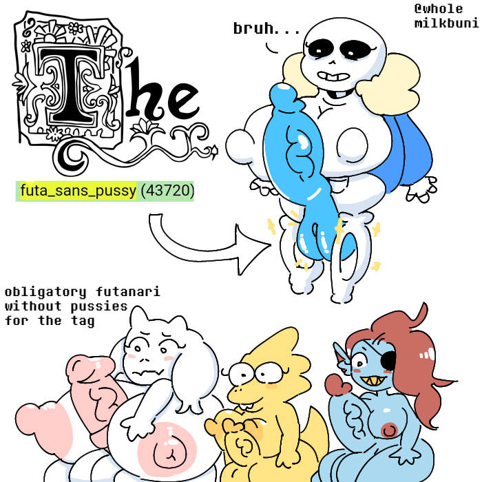 alphys anthro futa_sans_balls futa_sans_pussy futanari ghost_penis horsecock horsecock_futanari huge_breasts huge_cock meme meme_reference milkbuni nipple_bulge nude pussy pussy_out rule_34_(paheal) rule_63 sans sans_(undertale) skeleton toriel undertale undyne