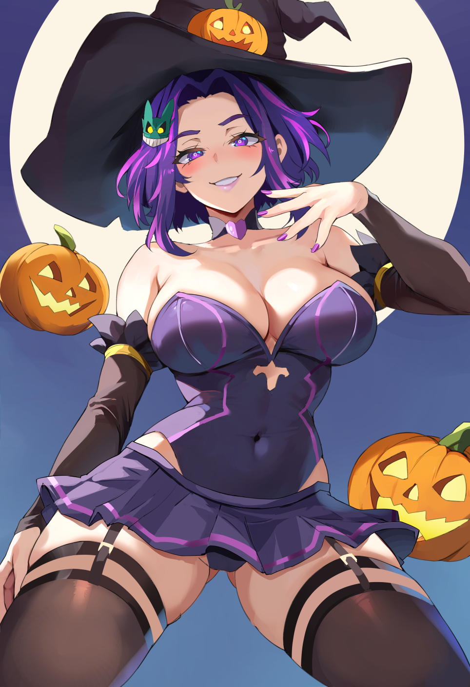 1girls ass_visible_through_thighs breasts cleavage female female_only from_below garter_straps halloween halloween_costume hat lady_nagant lainart large_breasts leotard looking_at_viewer looking_down mature mature_female milf my_hero_academia skindentation smile solo thick_thighs thighhighs thighs witch witch_hat