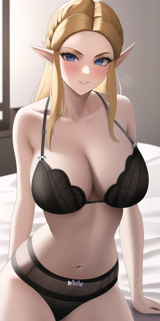 1girls ai_generated animelingerie bed black_bra black_lingerie black_panties blonde_hair blue_eyes bow_bra bow_panties bra breasts breath_of_the_wild crown_braid large_breasts lingerie long_hair looking_at_viewer midriff navel nintendo on_bed panties princess_zelda the_legend_of_zelda