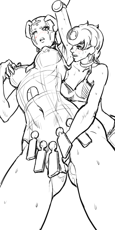 2girls blush breast_grab breasts clothing female female_only fingering human humanoid jjolgishan_haepali jojo's_bizarre_adventure masturbation pussy pussy_juice selfcest short_hair shounen_jump smile solo spice_girl stand_(jjba) standcest sweat trish_una vento_aureo