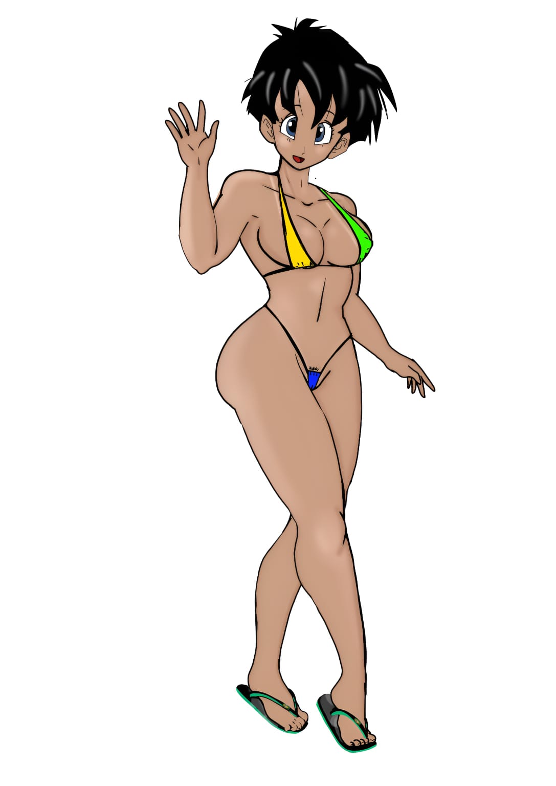 1girls big_ass big_breasts black_hair blue_eyes brazilian brazilian_videl cleavage dragon_ball female female_only micro_bikini pussy_hair revealing_clothes short_hair skimpy_clothes tan_body tanned tanned_female tanned_skin videl