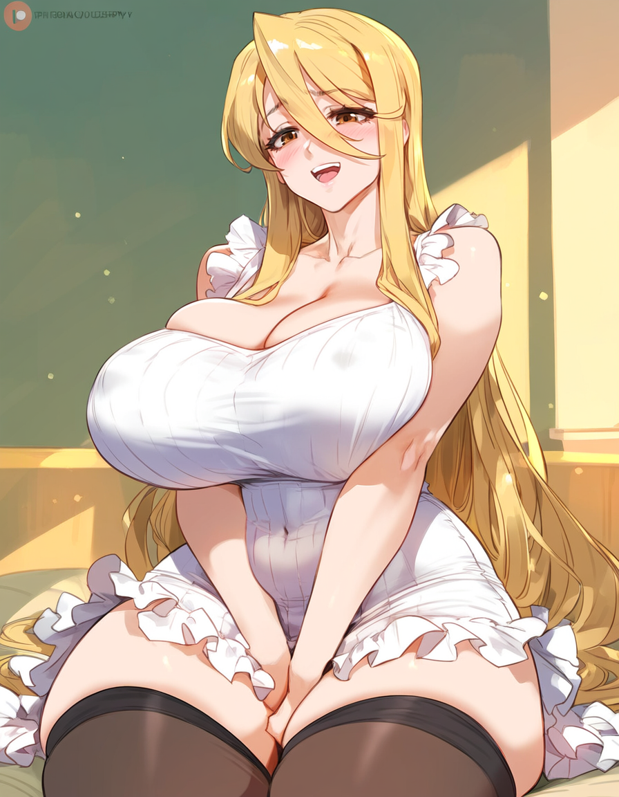 1girls ai_generated ass big_breasts blonde_hair breasts dress female female_focus female_only highschool_of_the_dead hips huge_ass huge_breasts light-skinned_female mature_female shizuka_marikawa thick_thighs thighs tight_clothing tight_dress wide_hips yellow_eyes