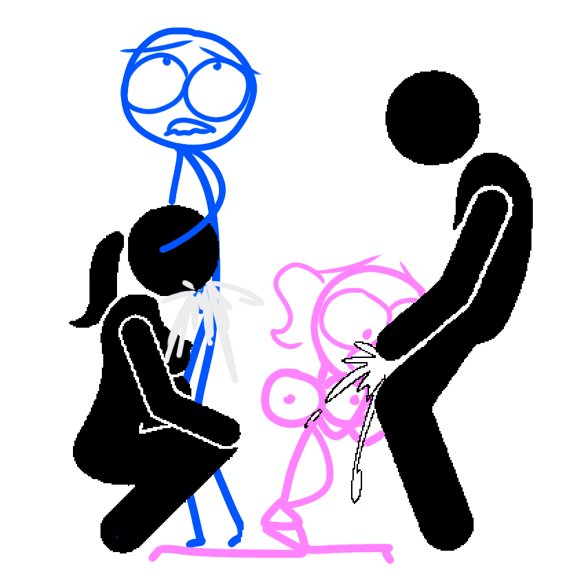 2boys 2girls blowjob blowjob_face blue_(dick_figures) cumflation dick_figures inflation n1_1ck pink_(dick_figures) stick_figure stick_girl stomach_bulge swingers