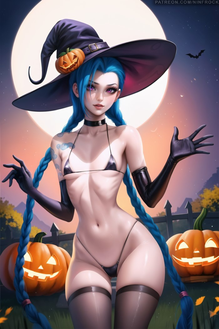 1girls ai_generated ass bewitching big_ass big_butt big_thighs bikini blue_hair bra breasts covered_breasts covered_pussy curvy curvy_body curvy_female female female_focus female_only hair halloween halloween_costume halloween_theme hourglass_figure huge_thighs human jinx_(league_of_legends) league_of_legends lips ninfrock pale_skin pale_skinned_female panties pumpkin riot_games skinny_waist slim_waist small_breasts solo solo_female solo_focus thick_legs thick_thighs thighhighs uncensored voluptuous voluptuous_female white_skin white_skinned_female wide_hips witch_hat