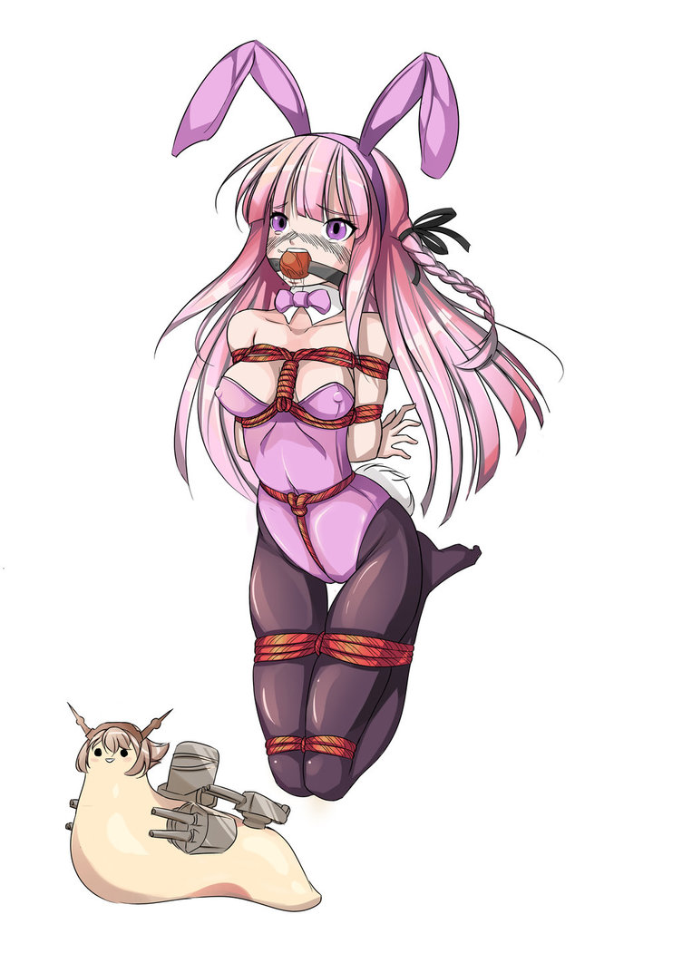 1girls ball_gag bondage bunny_ears bunnysuit crotch_rope danganronpa danganronpa:_trigger_happy_havoc danganronpa_1 detached_collar dragon-burst female female_only gag gagged kirigiri_kyouko leotard nipples pink_eyes pink_hair pink_leotard rope solo straight_hair tagme white_background