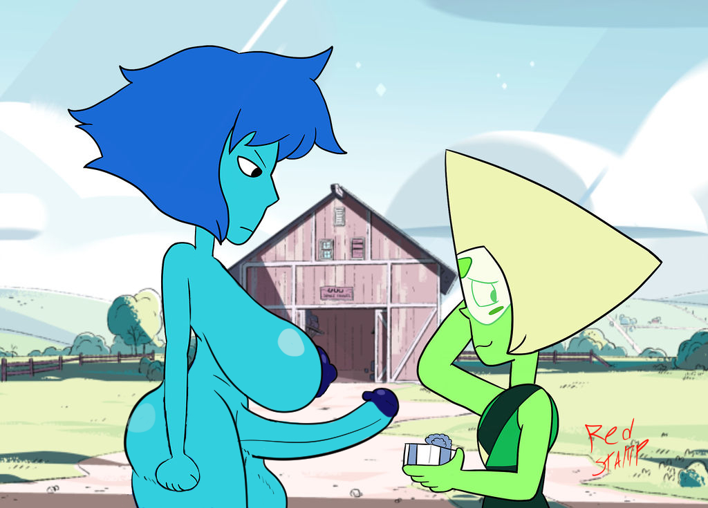 1futa, 1girls, accurate art style, akiva, blue skin, blush, cartoon network, edit, female, futa with female, futanari, gem (species), green skin, imminent sex, intersex, lapis lazuli (steven universe), peridot (steven universe), screenshot, screenshot edit, steven universe