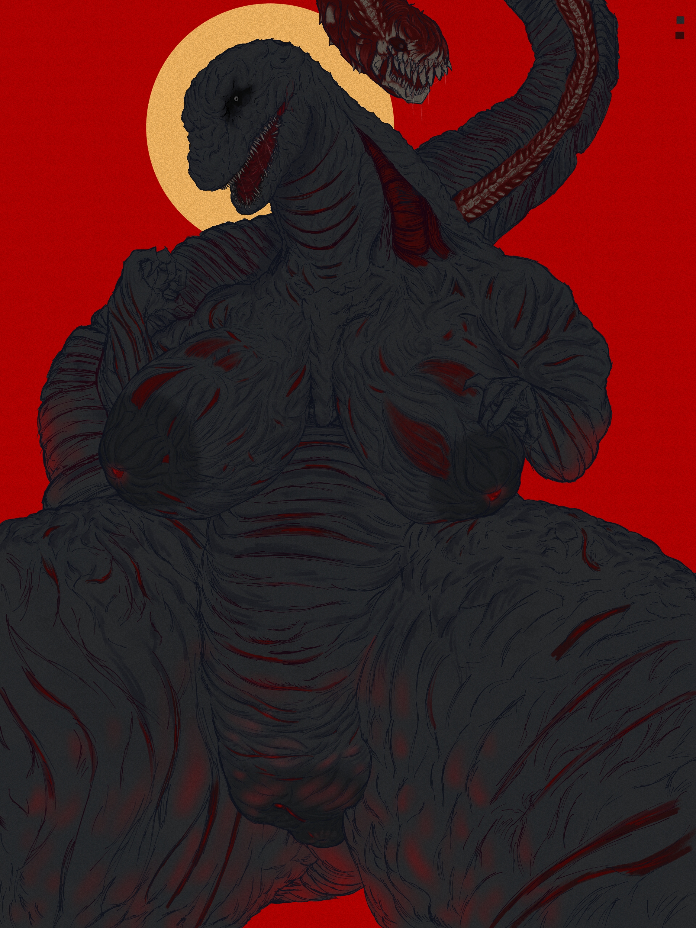 alhuzphy 02, big breasts, big legs, big nipples, big pussy, big tail, big thighs, black body, boobs, digital drawing (artwork), digital media (artwork), disturbing, female, female only, gigantic thighs, godzilla, godzilla (series), horror, kaiju, monster, monster girl, nipples, no sex, nsfw, rule 63, shin godzilla, tail, terror, very big breast