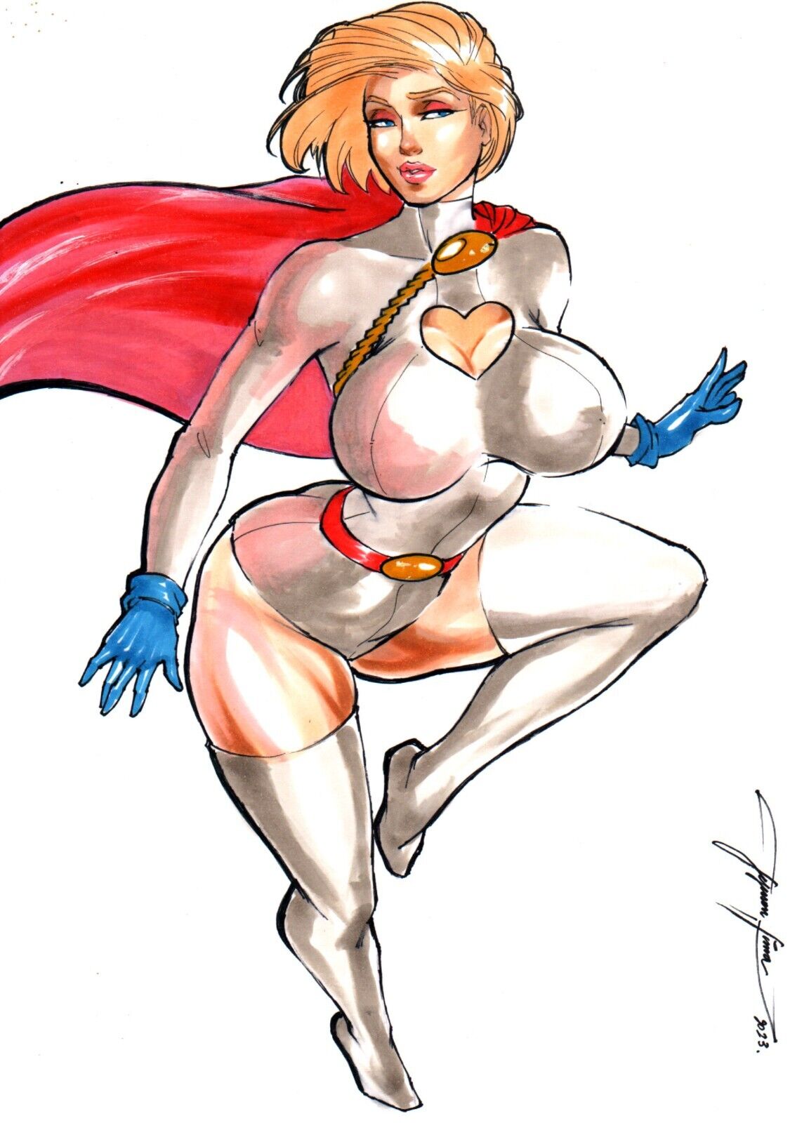 1girls 2023 blonde_hair curvy_body curvy_female curvy_figure dc dc_comics ed_benes_studio female female_focus female_only fully_clothed hi_res huge_breasts jeferson_lima justice_society_of_america karen_starr kryptonian looking_at_viewer mature_female power_girl short_hair solo solo_female solo_focus strong_woman voluptuous voluptuous_female