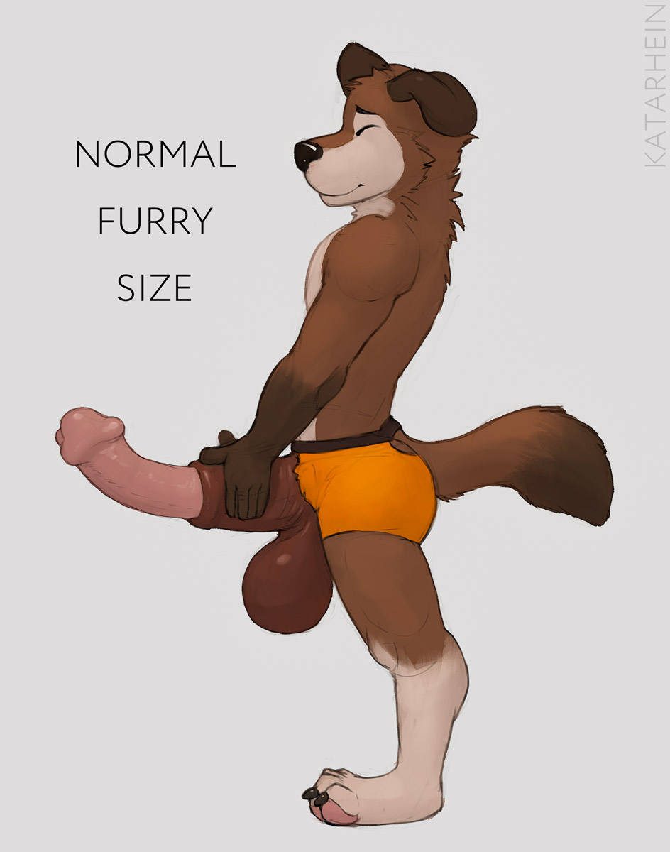 1boy animal_genitalia animal_penis anthro big_penis briefs canid canine canis domestic_dog equine_penis erection furry highres horsecock kan katarhein male male_only mammal orange_underwear penis solo testicles underwear