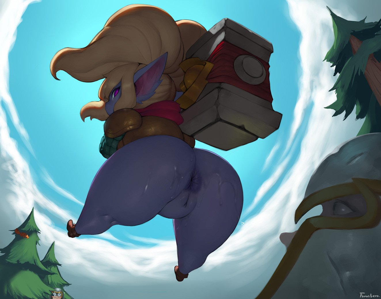 1girls, anus, ass, big ass, female, forastero, higher resolution available, league of legends, male, poppy, pussy, riot games, shortstack, solo focus, thick thighs, yordle