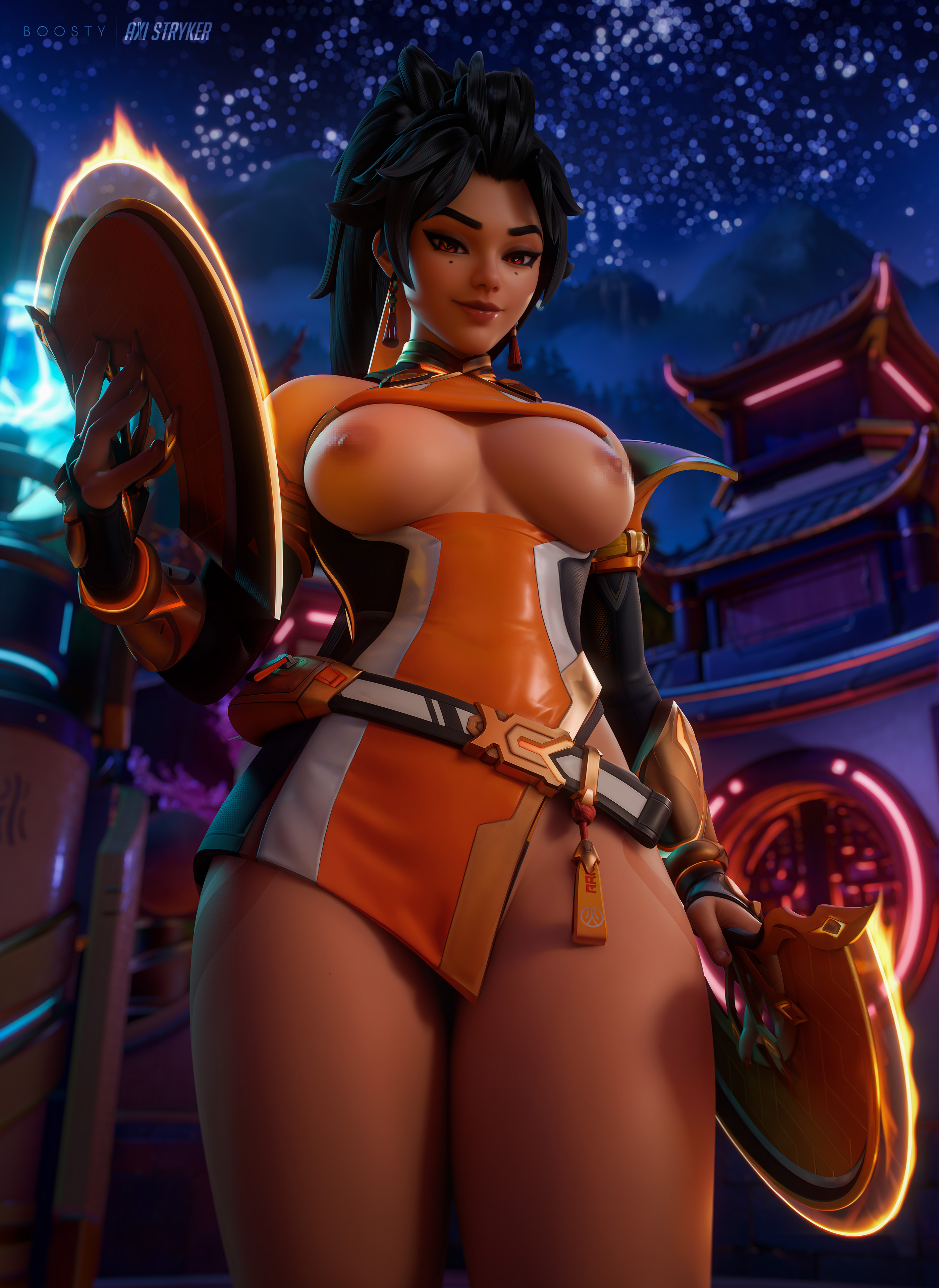 1girls, 3d, 3d (artwork), absurd res, absurdres, anran, axistryker, big thighs, breasts, breasts out, curvy, curvy body, curvy female, curvy figure, curvy hips, high resolution, highres, medium breasts, nipples, overwatch, overwatch 2, pinup, revealing clothes, solo, thick legs, thick thighs, thighs, thunder thighs, thunderthighs, tits, tits out, variant, variant set, wide hips, wide thighs