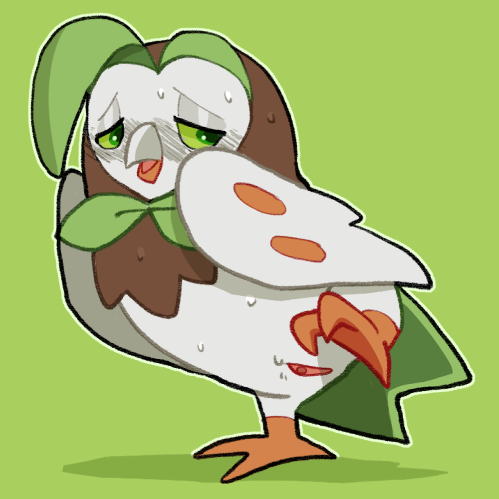 1:1 1girls 2019 avian beak blush bow_tie brown_feathers claws clitoris cloaca dartrix feathers feet female female_only feral furry furry_only green_background green_eyes green_sclera half-closed_eyes leg_up nintendo nude pokémon_(species) pokemania pokemon pussy raised_leg shadow simple_background solo standing sweat video_games wet wings