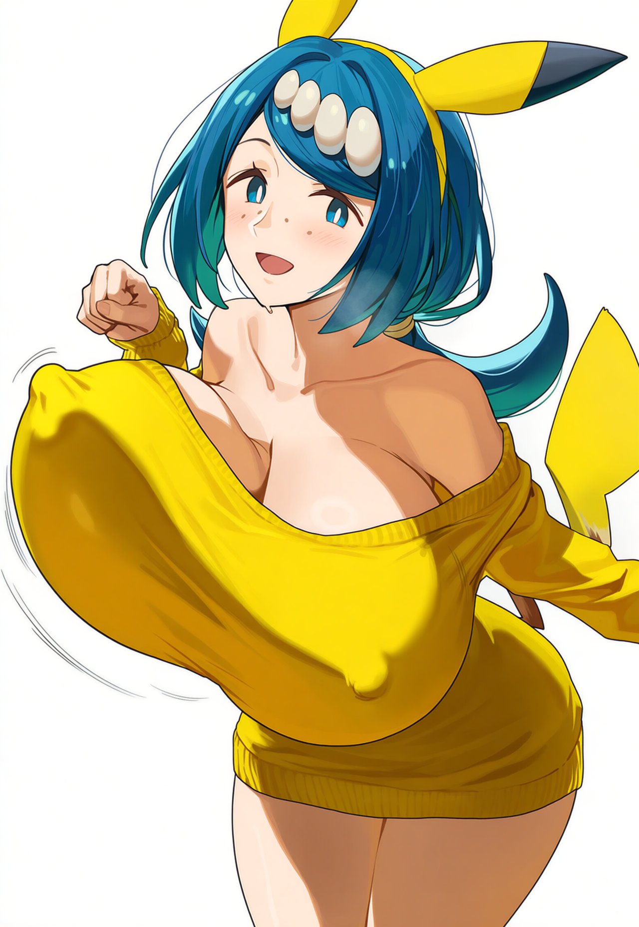 ai generated, big breasts, bouncing breasts, circle ueponzu, lana's mother (pokemon), milf, pokemon, pokemon sm, sweater