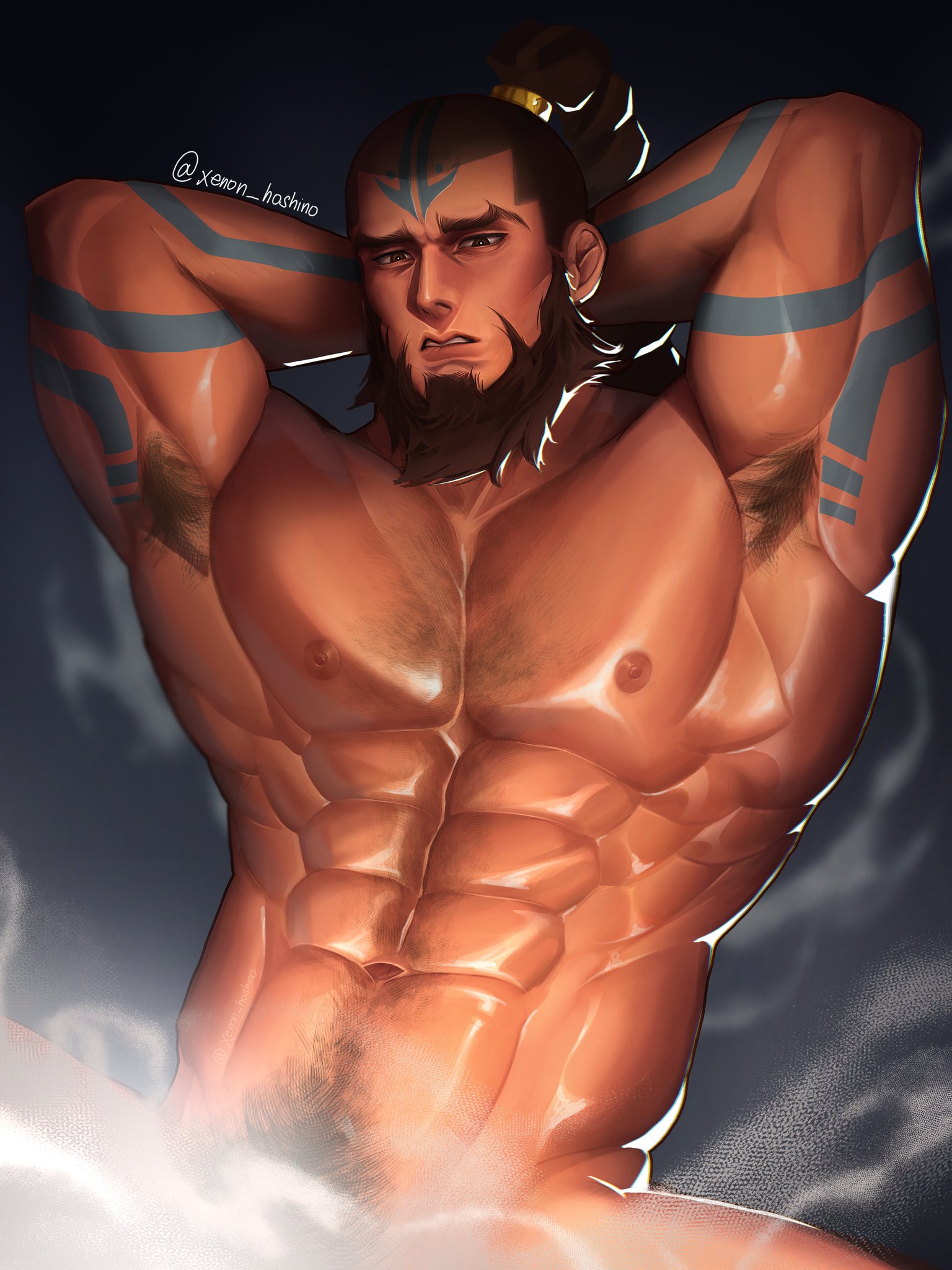 airbender, airbender tattoo, avatar (series), avatar legends, avatar the last airbender, avatar: aang the last airbender, avatar: the last airbender, bara, beard, big dick energy, big muscles, braid, braided hair, braided ponytail, gay, himbo, implied nudity, male only, males only, muscular, muscular male, mutton chops, naked, naked male, nude, nude male, ponytail, ponytail (hair), ponytail hair, ponytail male, sideburns, tagah, the legend of aang, yaoi