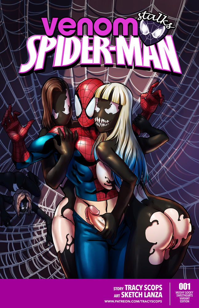 1boy, 3girls, alien, ass, big breasts, big teeth, blue hair, bondage, breasts, brown hair, clothed, comic, comic cover, costume, cover, exposed breasts, exposed pussy, female, femdom, hand on head, handjob, human, interspecies, large breasts, large penis, light skin, light-skinned female, light-skinned male, long hair, long penis, long tongue, male, marvel, marvel comics, medium hair, monster, multicolored hair, nipples, no bra, no panties, nude, pants down, patreon, penis, penis grab, peter parker, pink nipples, platinum blonde hair, pussy, ripped clothing, sharp teeth, she-venom, short hair, sideboob, sisters, sketchlanza, smile, smiling, spider-man, spider-man (series), straight, straight hair, superhero, supervillain, symbiote, teeth, text, thick thighs, tracyscops, veins, veiny penis, watermark, web, webs, wide hips