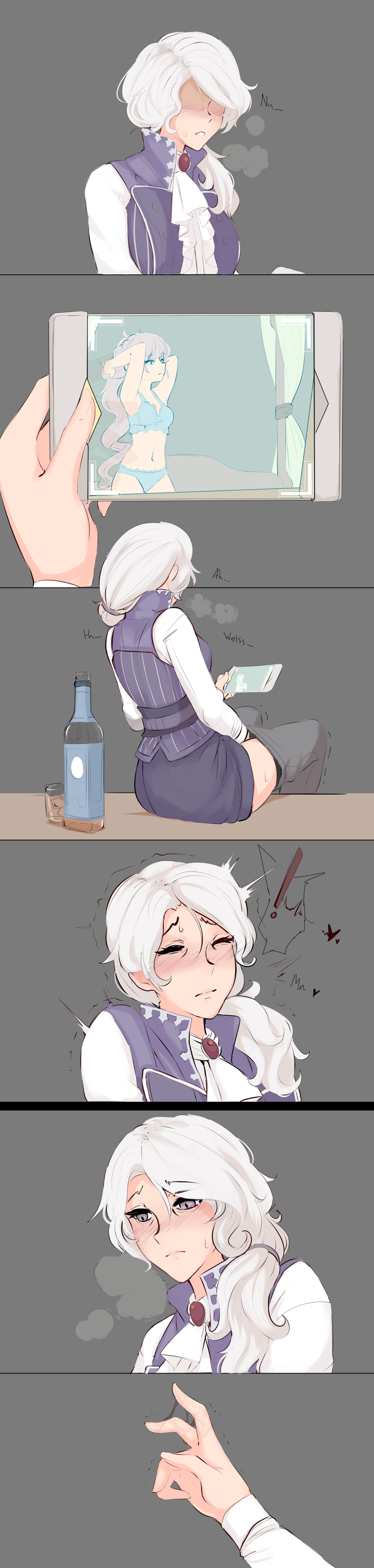 2 ashamed blue_eyes blush clothing comic drunk hidden_camera hiwonoafu incest masturbation milf mother_and_daughter post_climax_clarity post_nut_clarity regret rwby sweatdrop voyeur voyeurism weiss_schnee white_hair willow_schnee