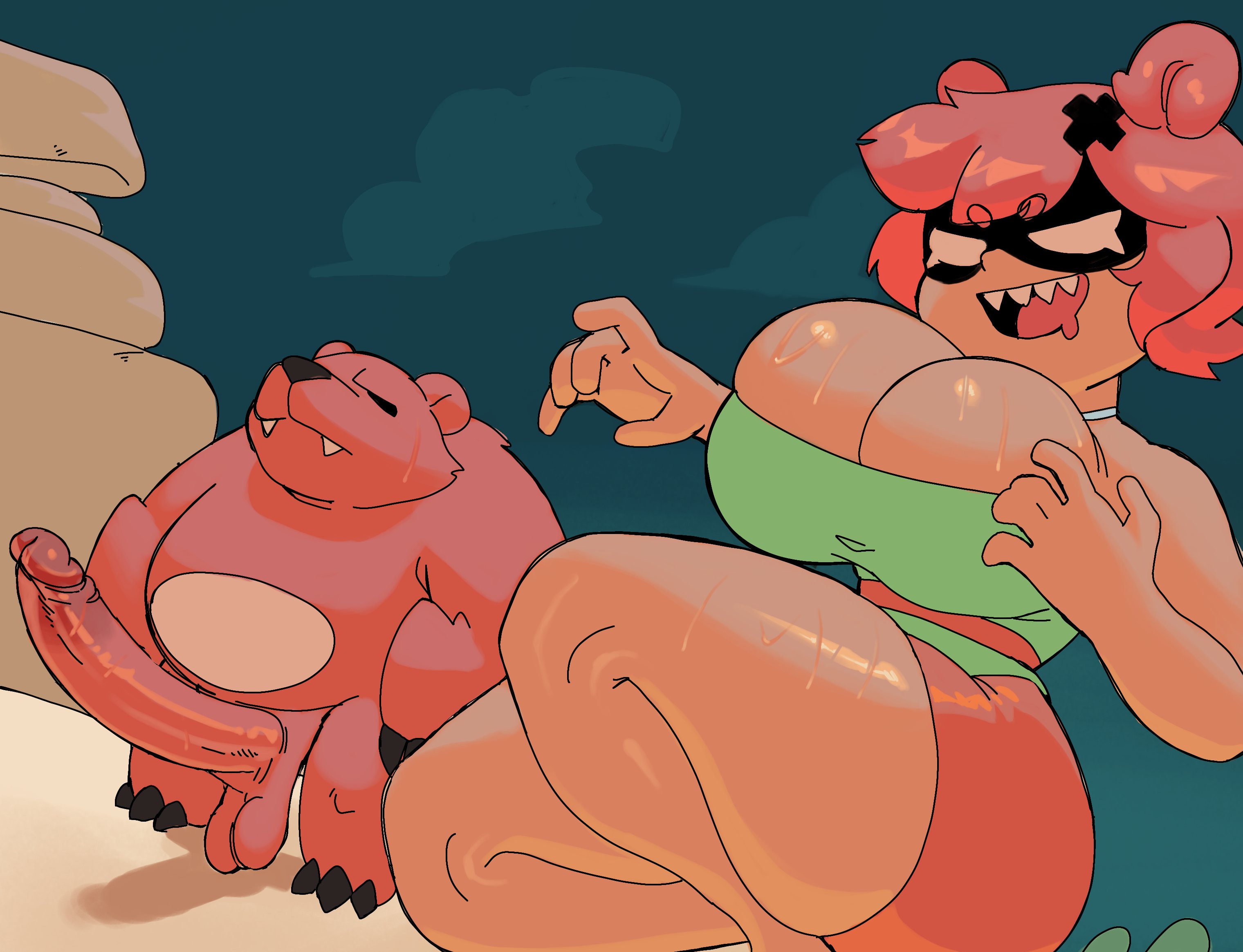 azllim, bear, big breasts, big penis, big thighs, brawl stars, breasts, bruce (brawl stars), cock, dick, gigantic breasts, huge breasts, huge penis, nita (brawl stars), penis, penis out, supercell, thighs
