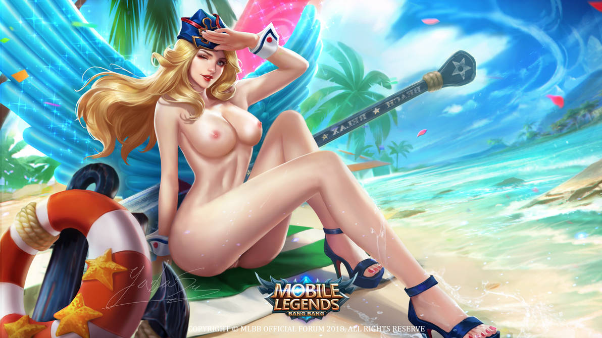 1girls beach blonde_hair blue_eyes breasts female freya_(mobile_legends) large_breasts mobile_legends mobile_legends:_bang_bang nude solo yabasu