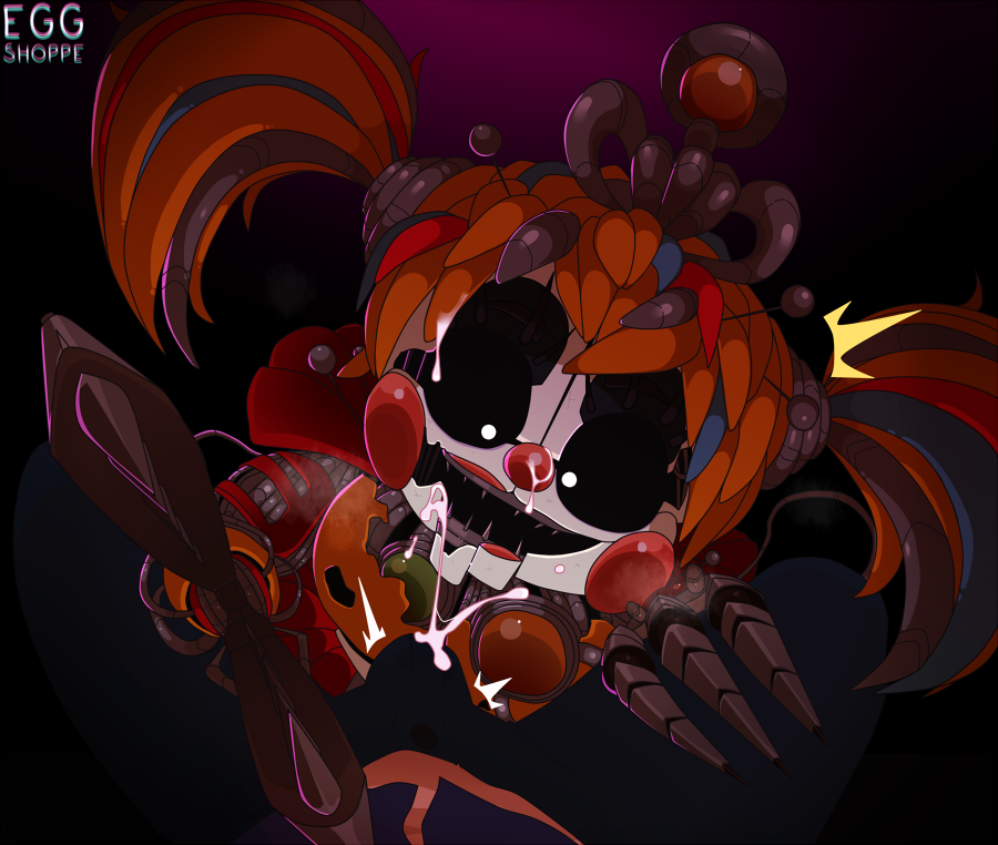 animatronic, baby (fnafsl), broken, broken female, bulge, bulge in face, bulge under clothes, circus baby, circus baby (fnaf), claw hand, clown, clown girl, clussy, creepy, cum, cum through clothes, eggshoppe, female, five nights at freddy's, handsfree ejaculation, scrap baby, scrap baby (fnaf), sister location, straight, surprise cumshot, surprised, tagme