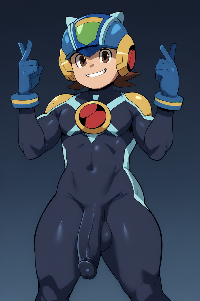 1boy ai_generated bodysuit fusion lan_hikari male_only mega_man mega_man_battle_network megaman.exe