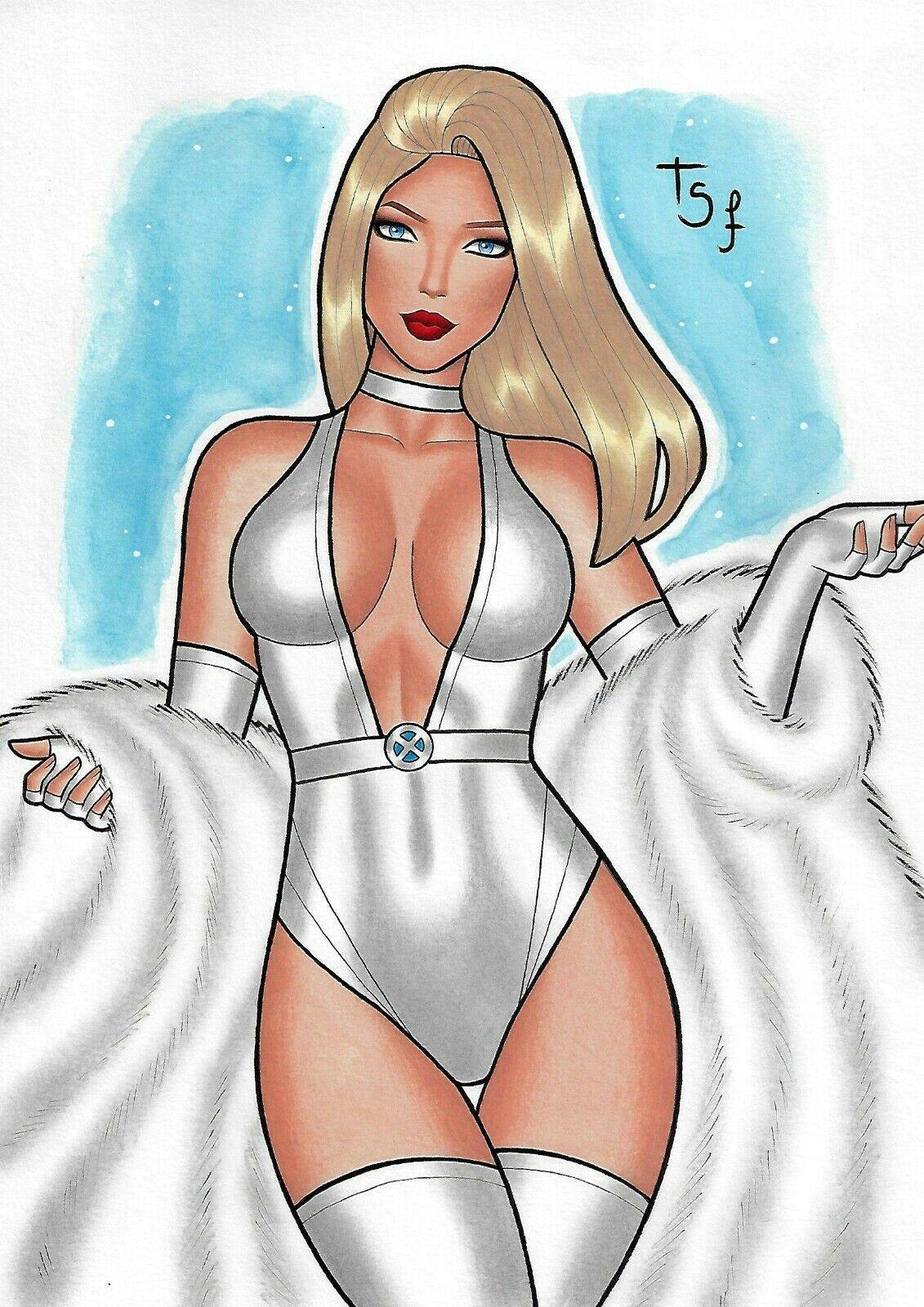 1girls blonde_hair blue_eyes clothed emma_frost female female_only fur fur_coat lipstick long_hair looking_at_viewer makeup marvel marvel_comics red_lipstick tsfr02 white_clothing white_queen x-men