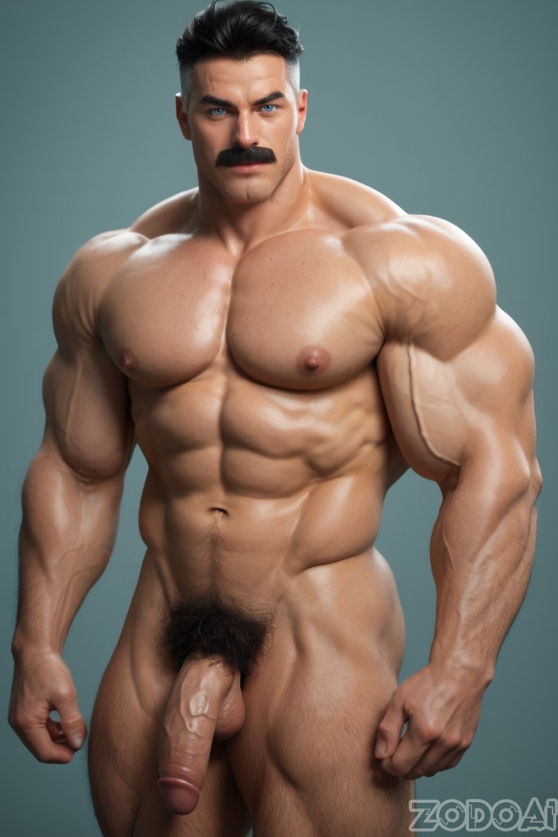 1boy abs ai_generated arm_hair balls bara big_balls big_muscles big_nipples big_pecs big_penis black_hair daddy dilf erection gay hair hairy hairy_ass hairy_male human hunk invincible leg_hair male male_only moustache muscular muscular_human muscular_male navel nipples nolan_grayson nude omni-man penis pubic_hair signature solo viltrumite white_hair zodoai