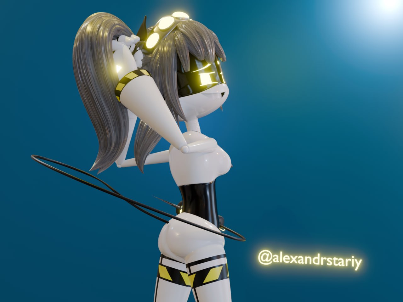 1girls alexandrstariy cute drone glitch_productions gray_hair j_(murder_drones) murder_drones pussy robot robot_girl standing vagina white_body yellow_eyes