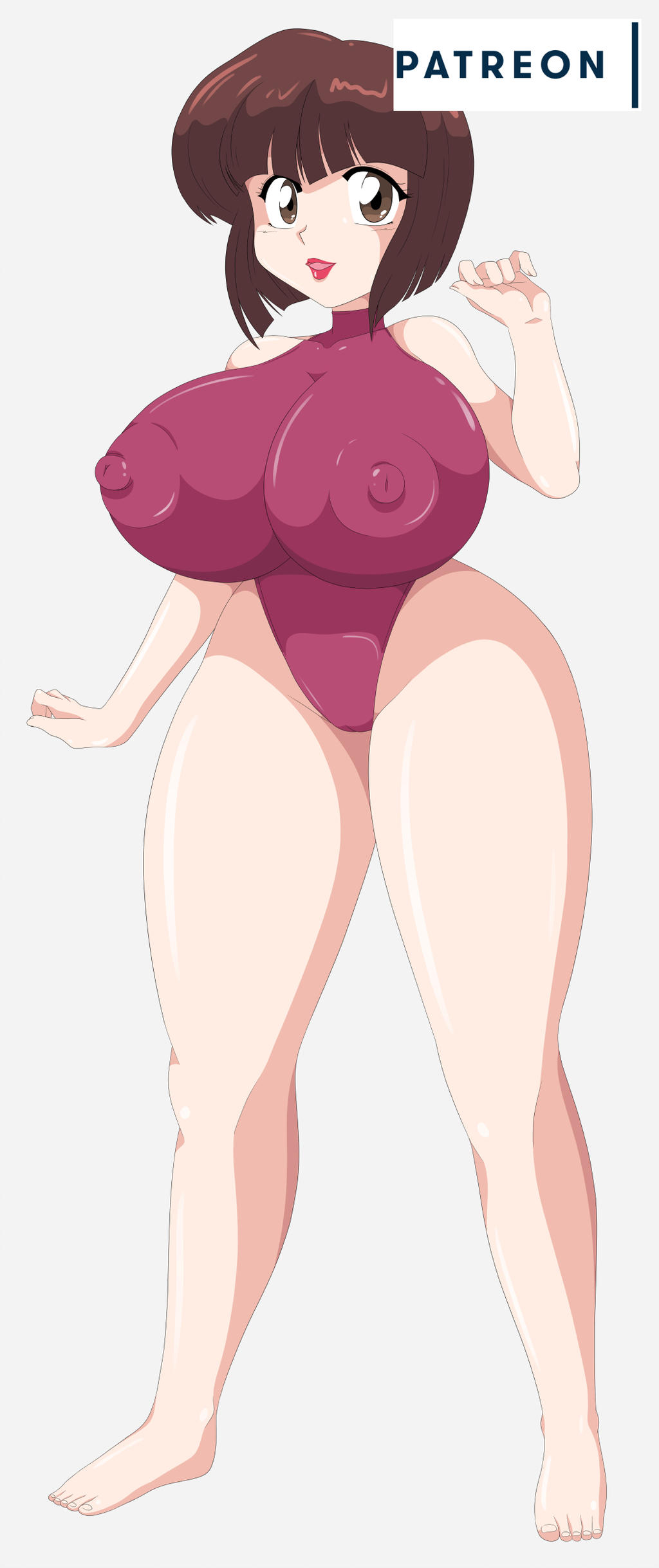 1girls, ass, breasts, cameltoe, cleavage, curvy, erect nipples, female, gigantic breasts, huge areolae, huge ass, nabiki tendo, nipples, one-piece swimsuit, puffy nipples, pussy, ranma 1/2, red lips, short hair, swimsuit, thick lips, toshiso, voluptuous, wide hips
