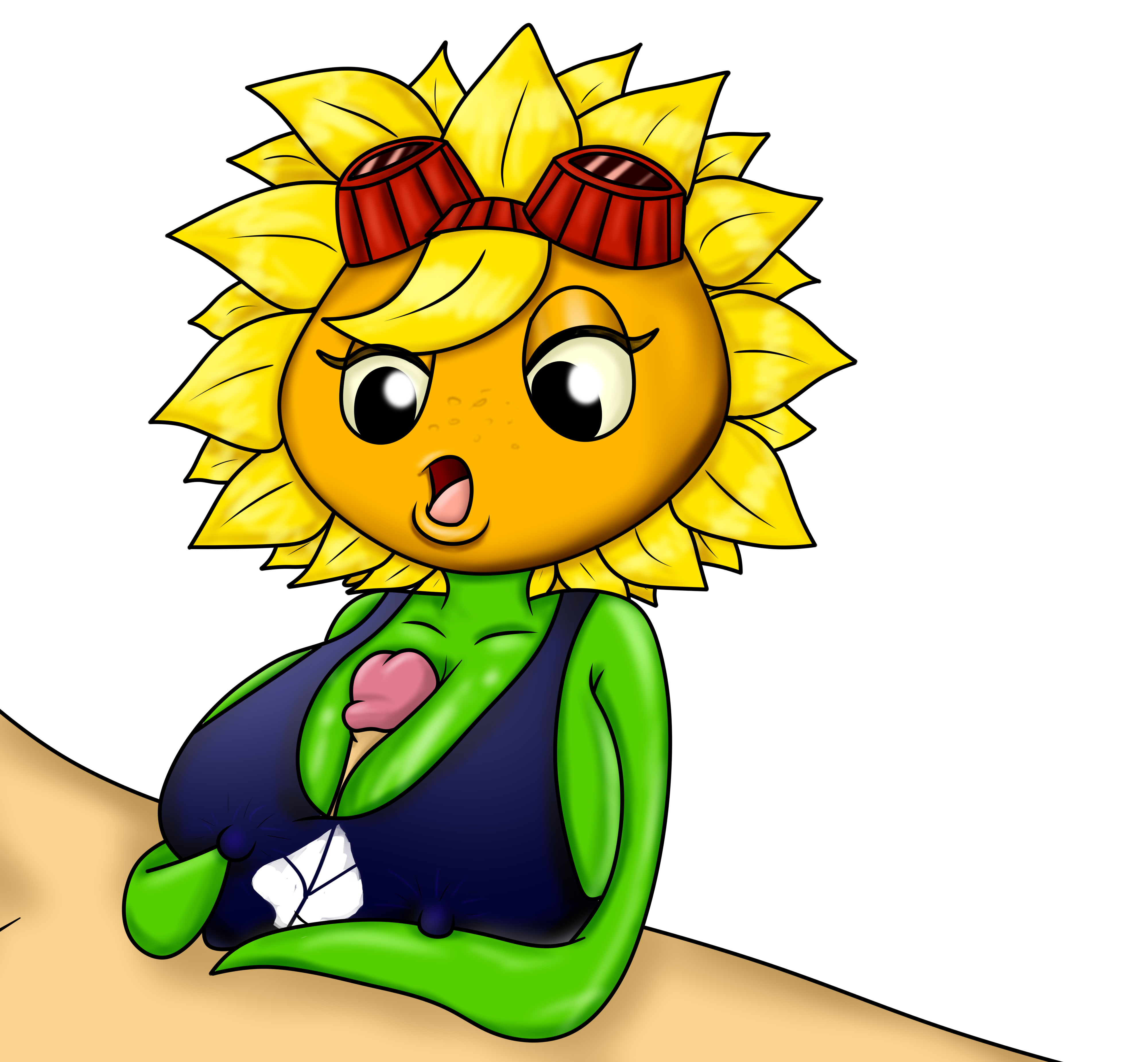 :o, breasts, female, flora fauna, fungy, goggles, open mouth, outercourse, paizuri, plants vs zombies, plants vs zombies: heroes, solar flare (pvz), white background