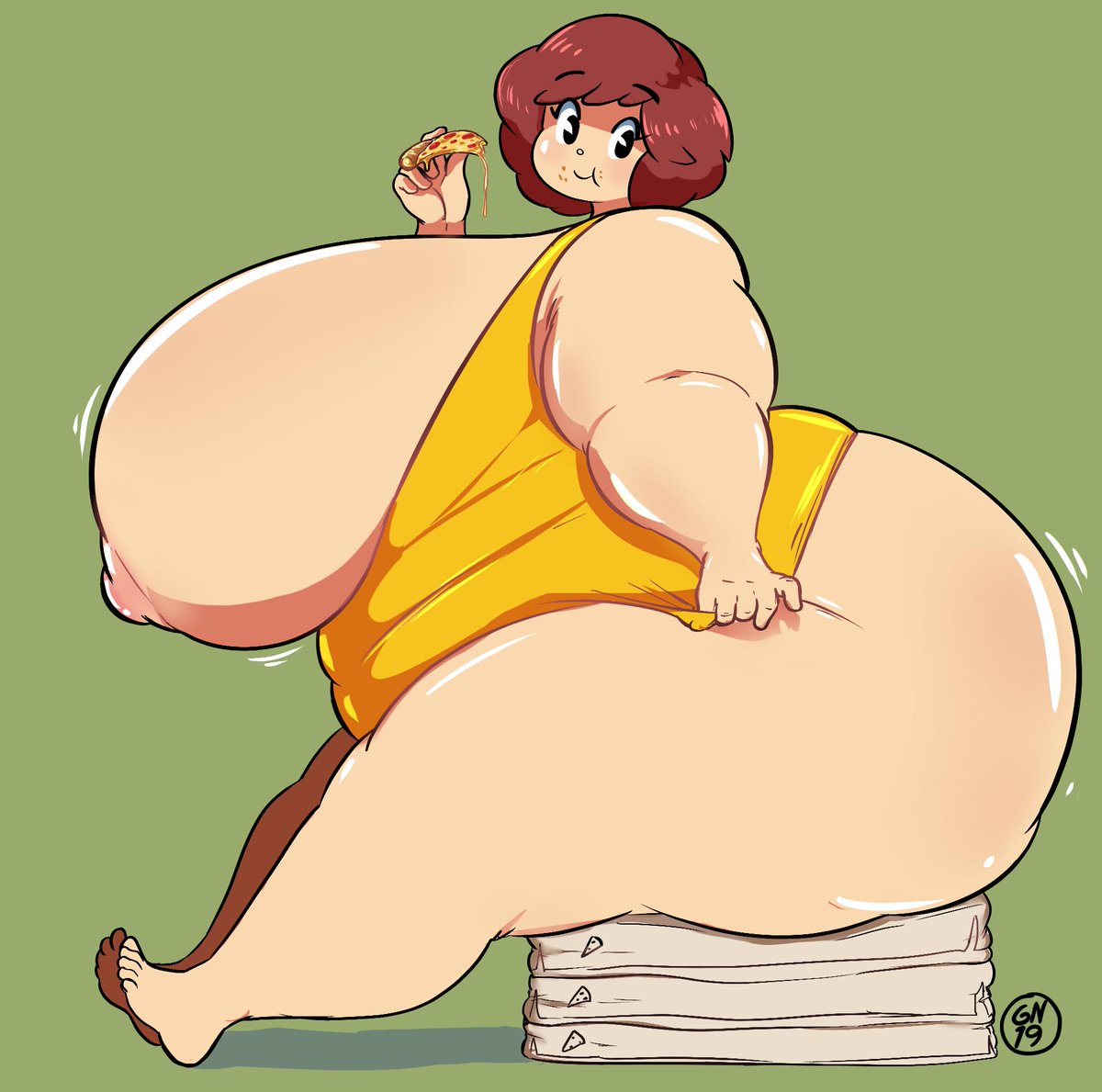 1girls, 2019, april o'neil, april o'neil (tmnt 1987), ass, bbw, breasts, brown hair, eating, female, female focus, gammanaut, huge ass, huge breasts, hyper, hyper ass, hyper breasts, looking back, nipples, obese, obese female, pizza, plump, short hair, sideboob, solo, solo female, solo focus, ssbbw, teenage mutant ninja turtles, thick thighs, thighs, tmnt 1987, voluptuous